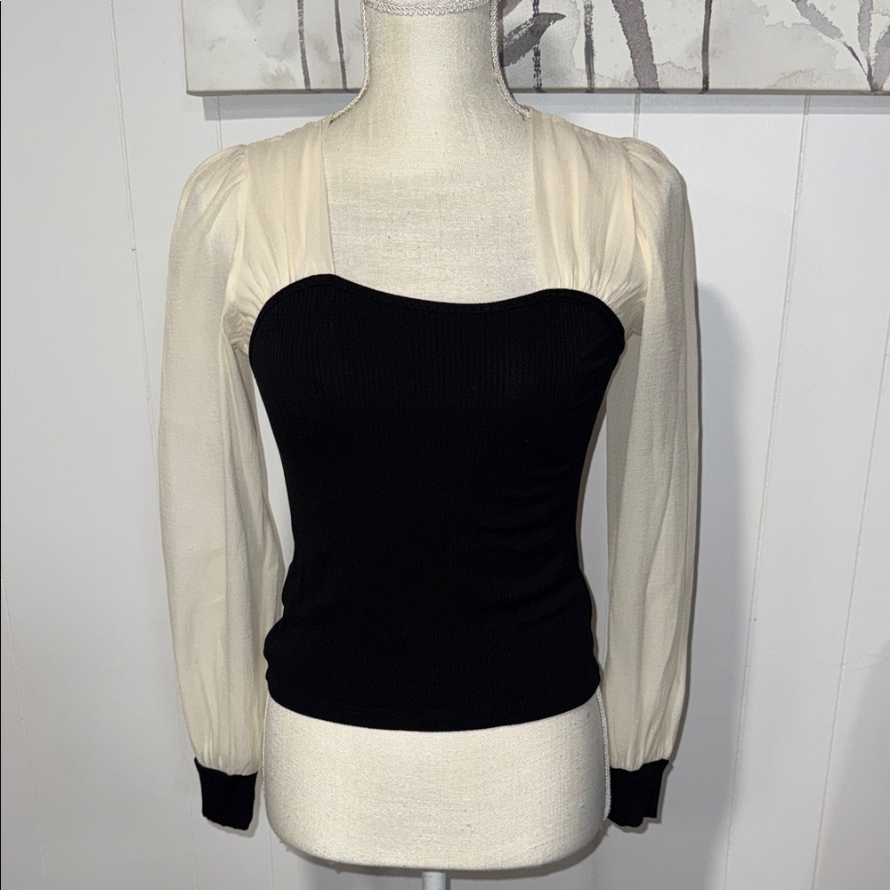 J.ING Black and Cream Contrast Blouse